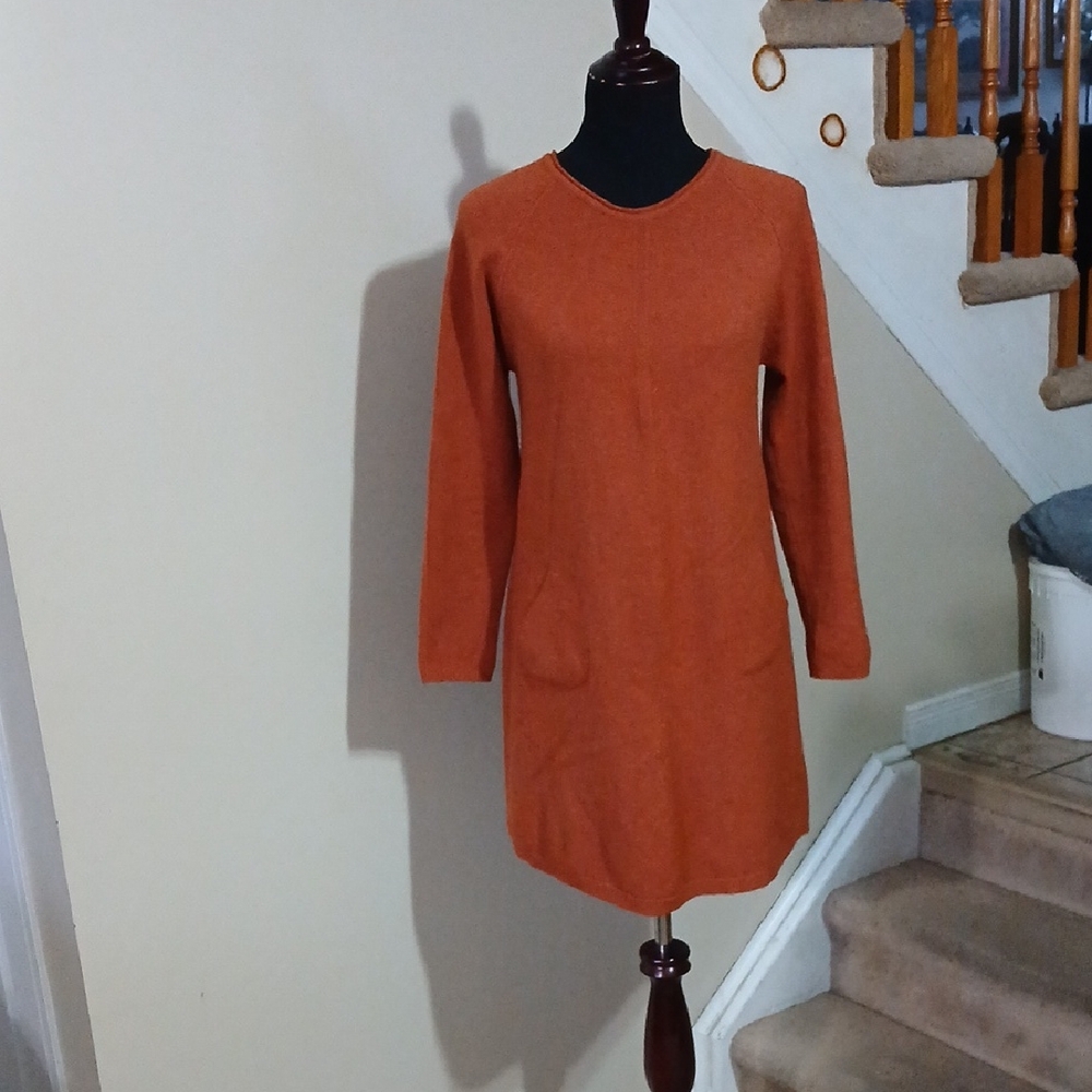 Chic Long Sleeve Orange Dress Knit Dress